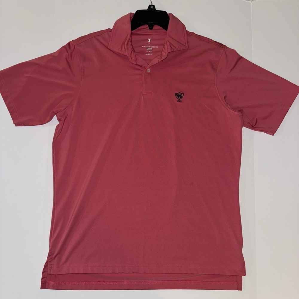 Mens Medium Fairway & Greene Polo Shirt Pink Excellent Golf Performance Crest